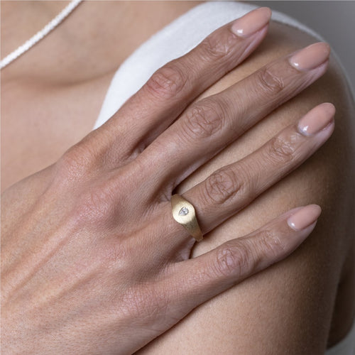 Pear Diamond Signet Ring Image 2