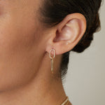 Diamond Oval Link Dangle Earrings
