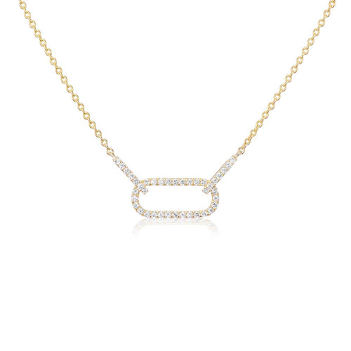 Pavé Diamond Paper Clip Pendant Necklace