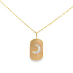 Diamond Crescent Moon Dog Tag Pendant Necklace