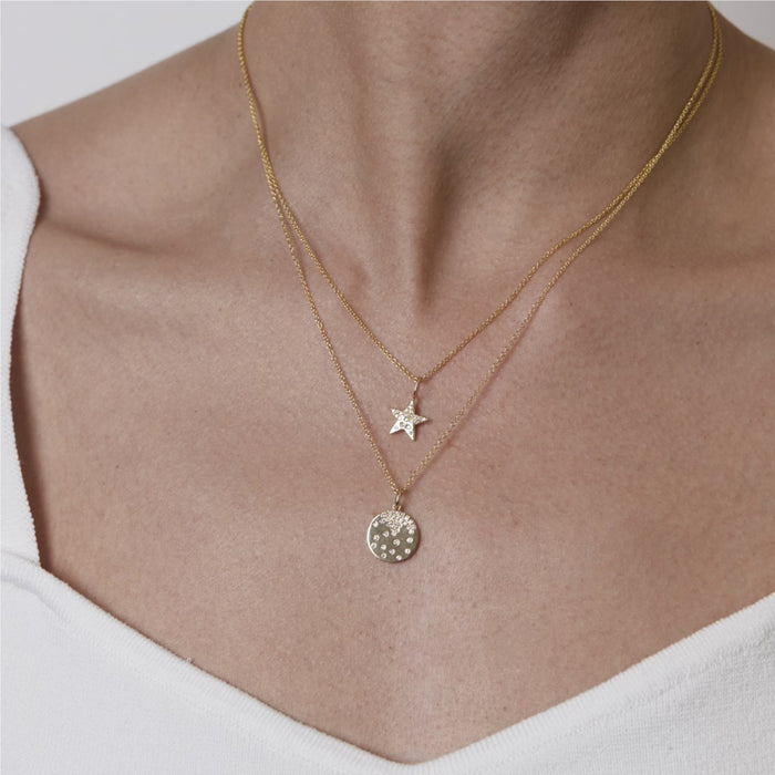 Scattered Diamond Disc Pendant Necklace