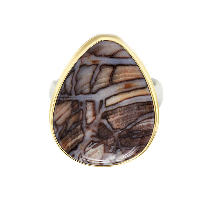 Fossilized Channel Wood Statement Ring