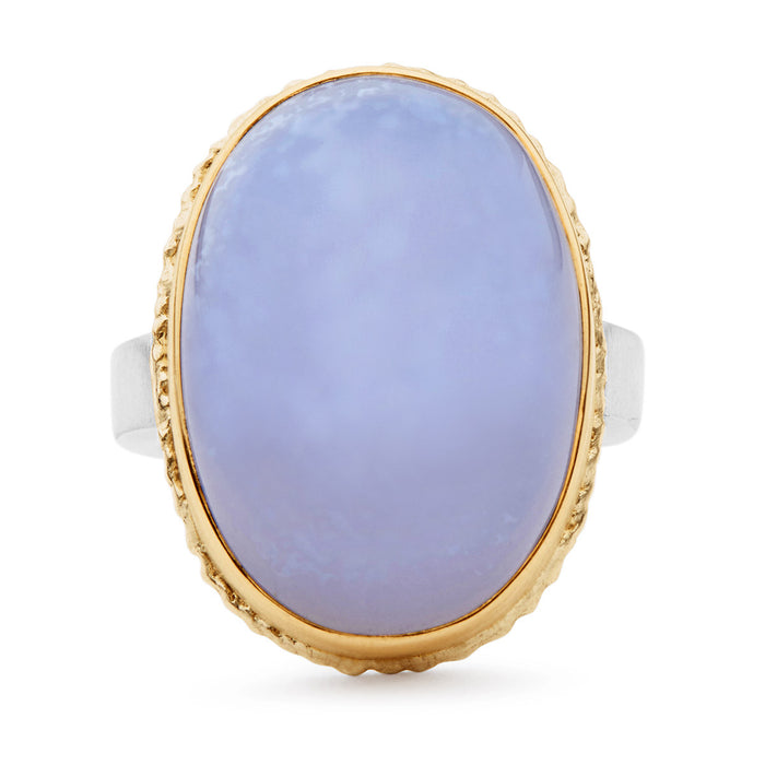 Oval Smooth Blue Chalcedony Ring