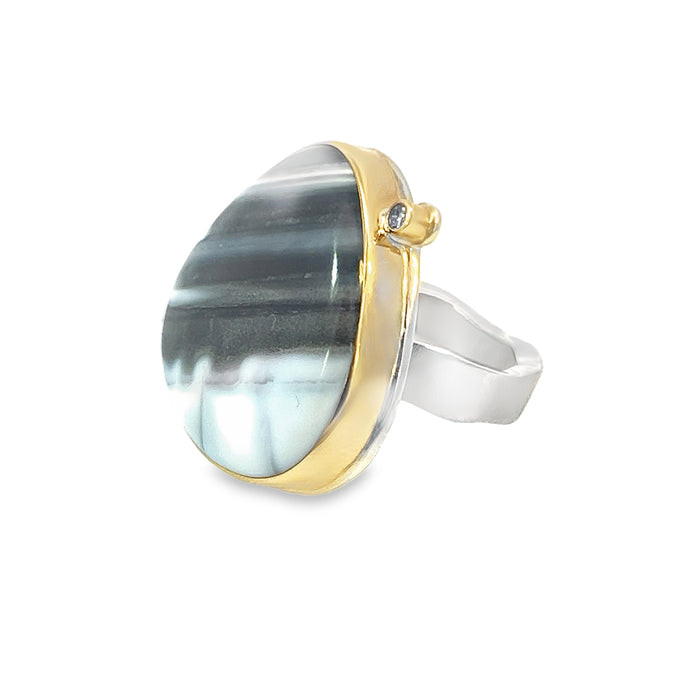 Indian Blue Opal & Diamond Statement Ring