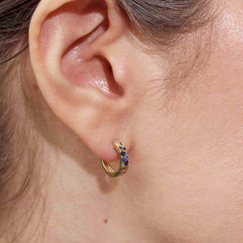 Mixed Blue Sapphire Huggie Earrings Image 2