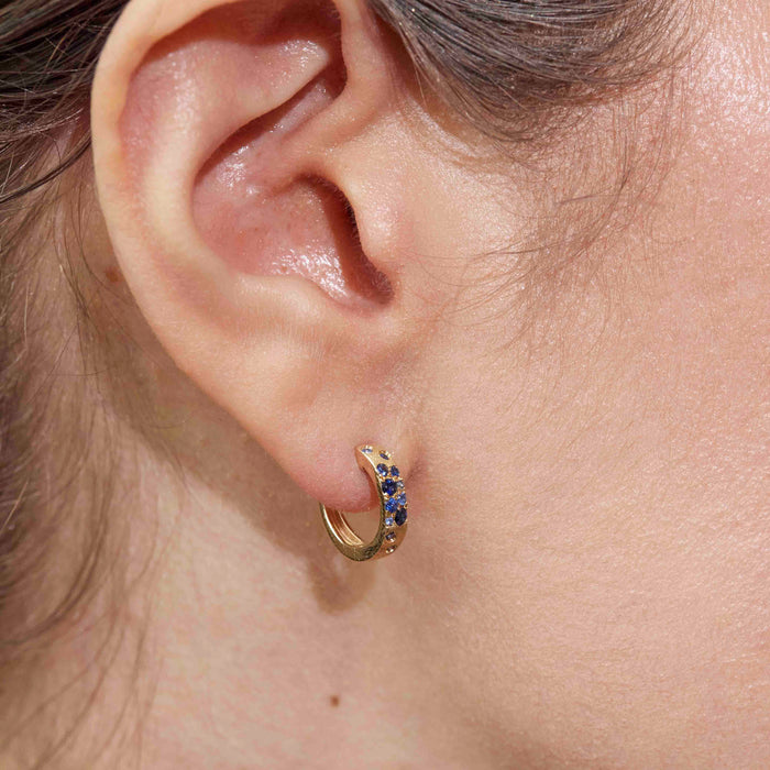 Mixed Blue Sapphire Huggie Earrings