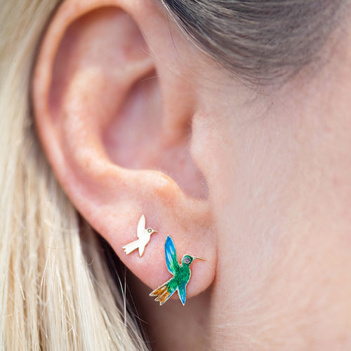 Surya and The Moon x Daughters for Earth Enamel & Sapphire Hummingbird Stud Earring Image 2