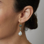South Sea Pearl & Rough Cut Diamond Drop Earrings