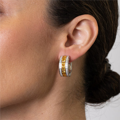 Yellow Sapphire & Diamond French Cut Masterpiece Hoop Earrings Image 2