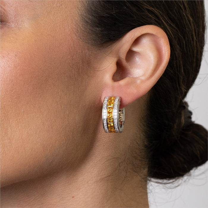 Yellow Sapphire & Diamond French Cut Masterpiece Hoop Earrings