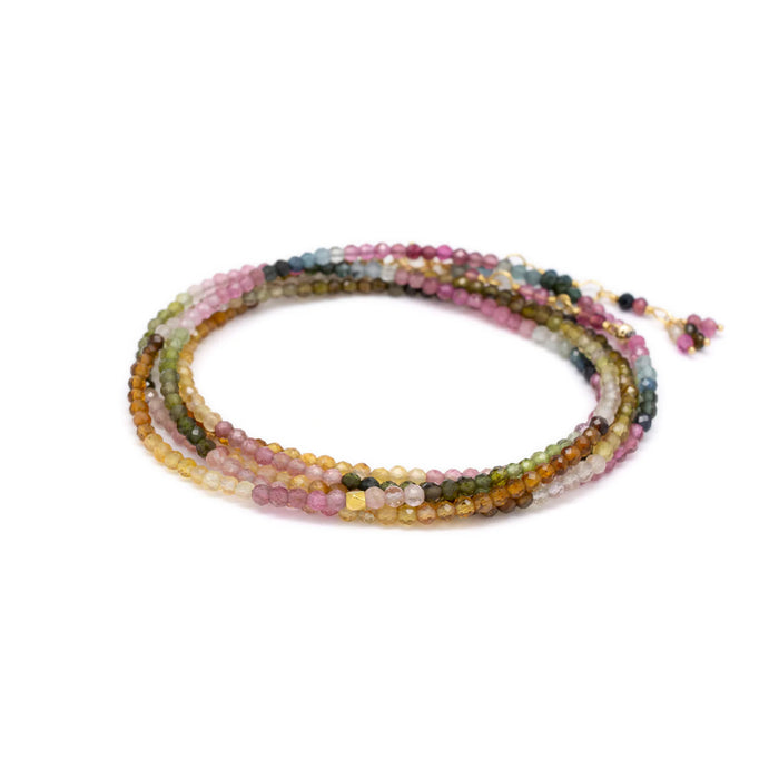 Multicolor Watermelon Tourmaline Convertible Bead Wrap Bracelet-Necklace