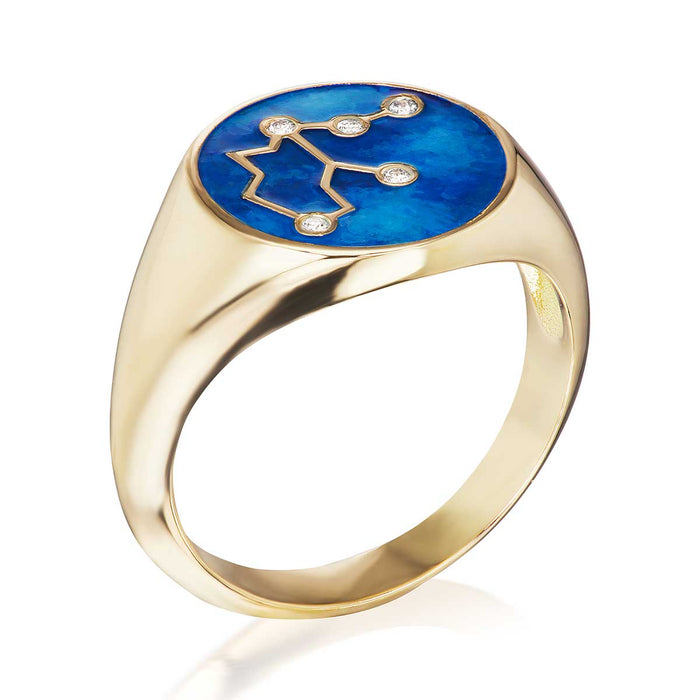 Diamond Aquarius Zodiac Signet Ring
