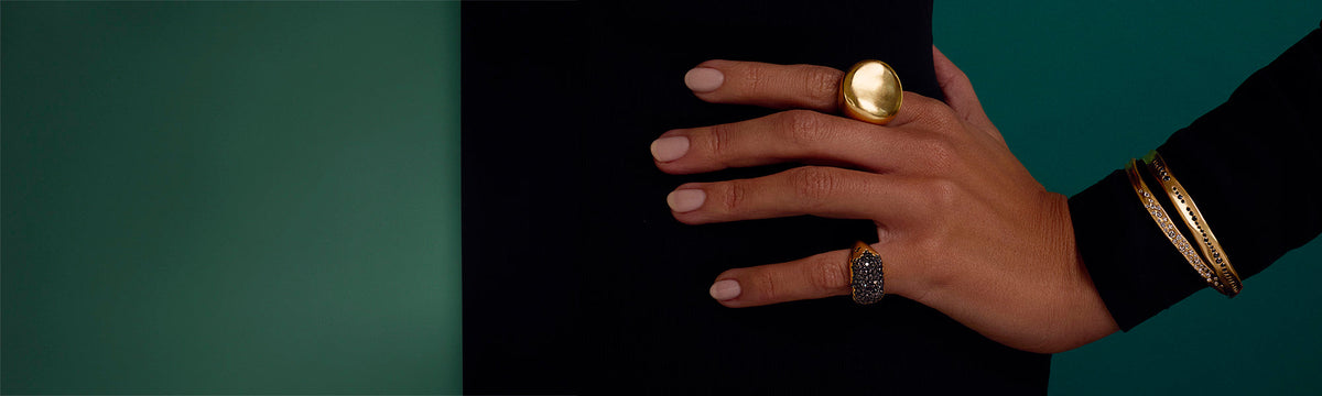 Enamel Alice Cicolini rings shown on model's hand