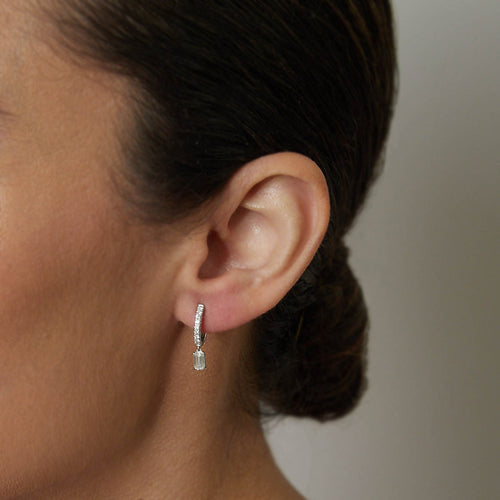 Emerald Cut Diamond Drop Huggie Earrings Image 2