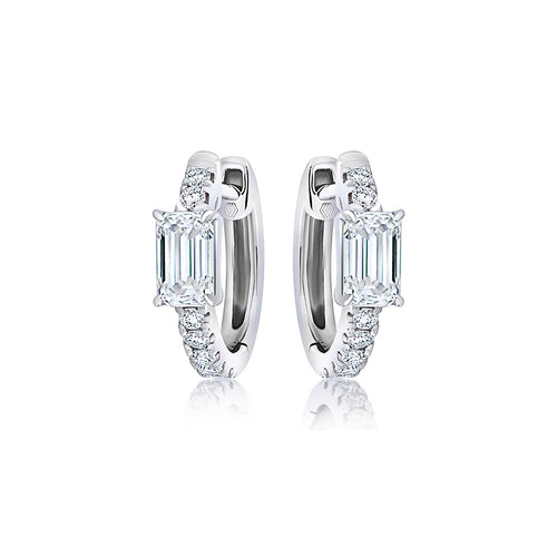 Emerald Cut Diamond Center Huggie Earrings
