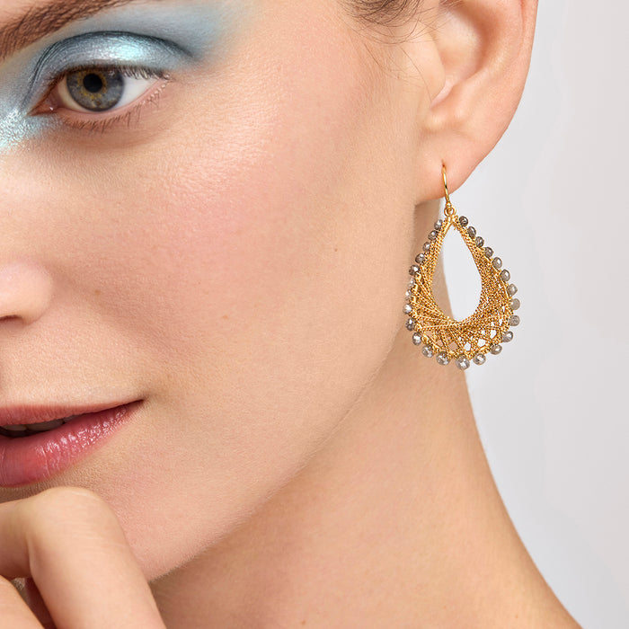 Grey Diamond Woven Teardrop Earrings