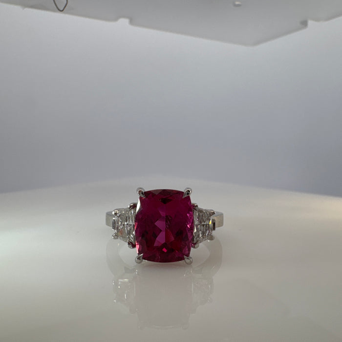Rubellite & Diamond 3-Stone Statement Ring
