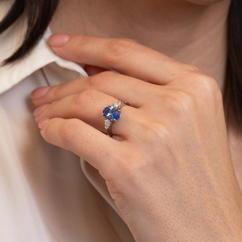 Sapphire & Diamond Three Stone Statement Ring Image 2