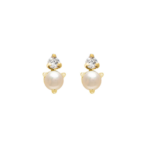 Pearl & Diamond Stud Earrings