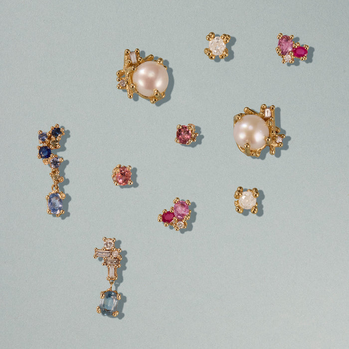Sapphire, Ruby & Diamond Cluster Stud Earrings