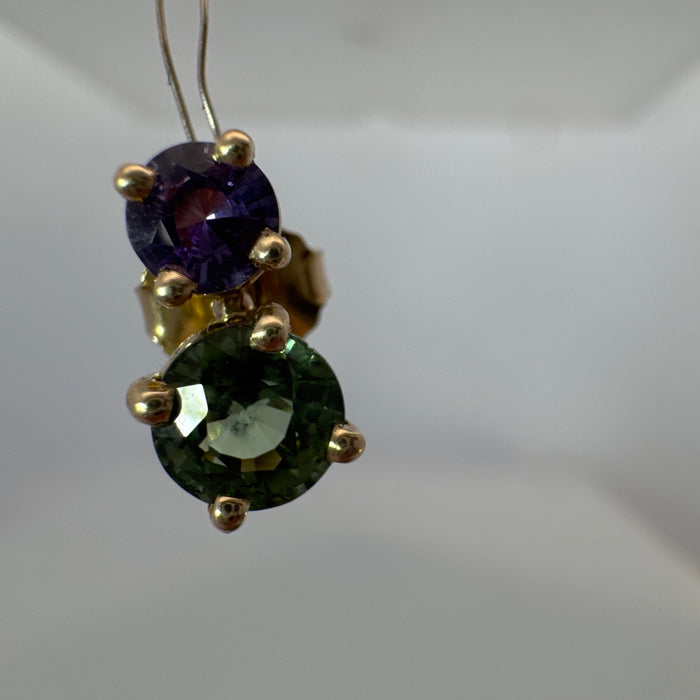 Purple and Green Sapphire Pollux Stud Earrings