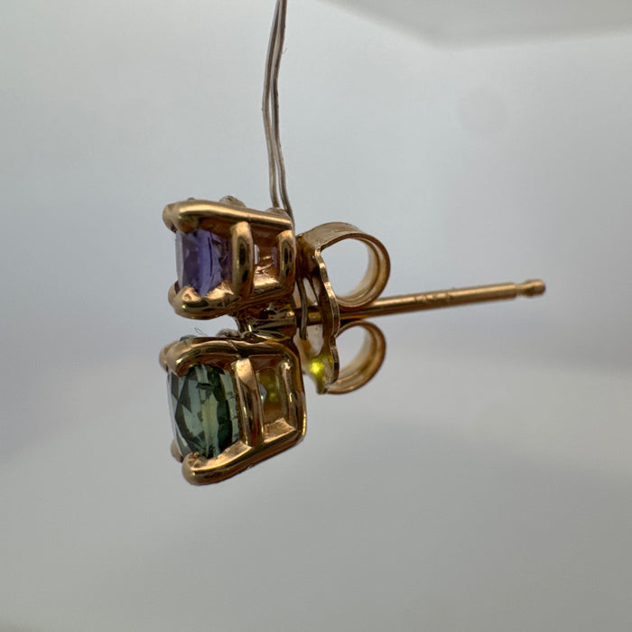 Purple and Green Sapphire Pollux Stud Earrings