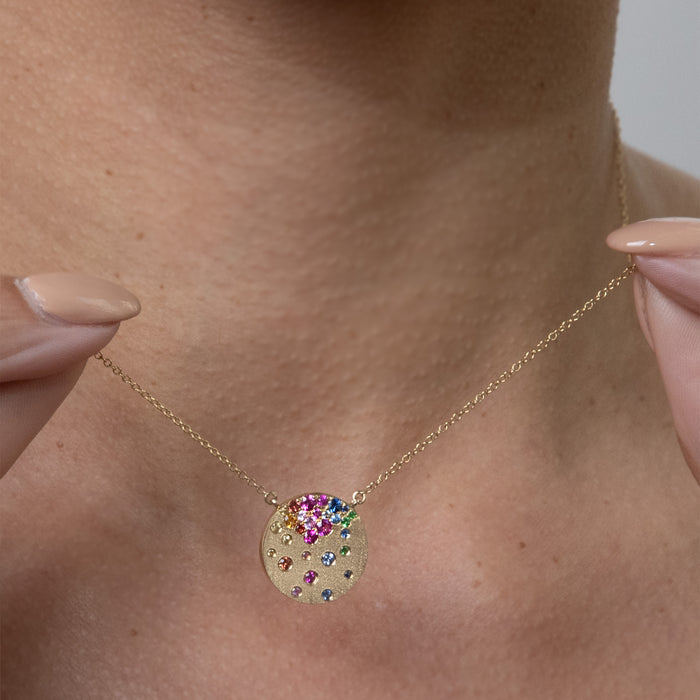 Scattered Multigem Disc Pendant Necklace