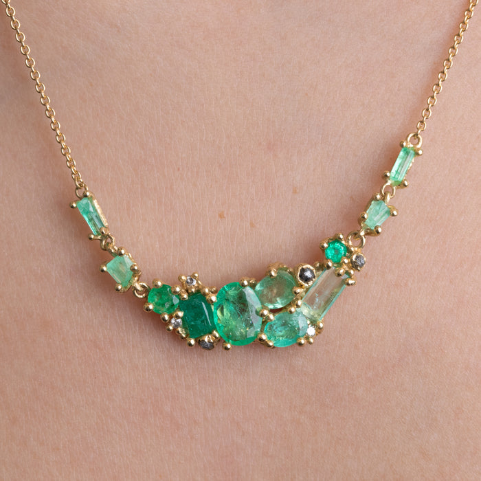 Emerald & Grey Diamond Encrusted Necklace