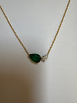 Emerald & Diamond Asymmetric Pendant Necklace