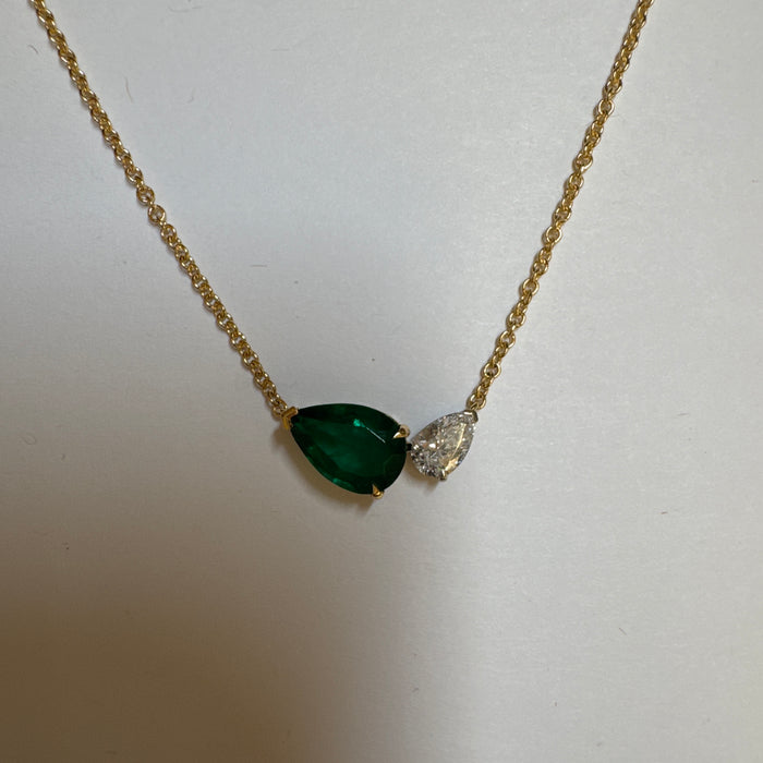 Emerald & Diamond Asymmetric Pendant Necklace