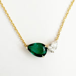 Emerald & Diamond Asymmetric Pendant Necklace
