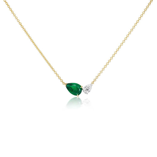 Emerald & Diamond Asymmetric Pendant Necklace
