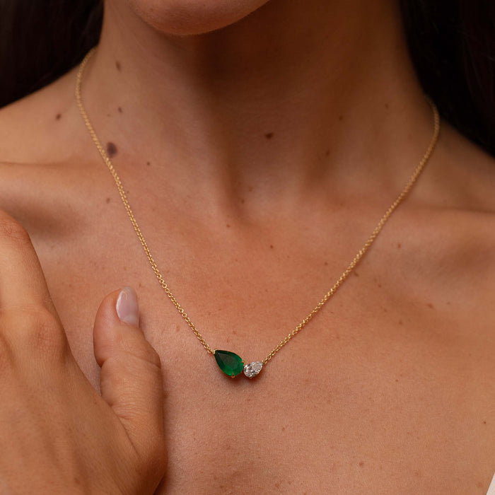 Emerald & Diamond Asymmetric Pendant Necklace