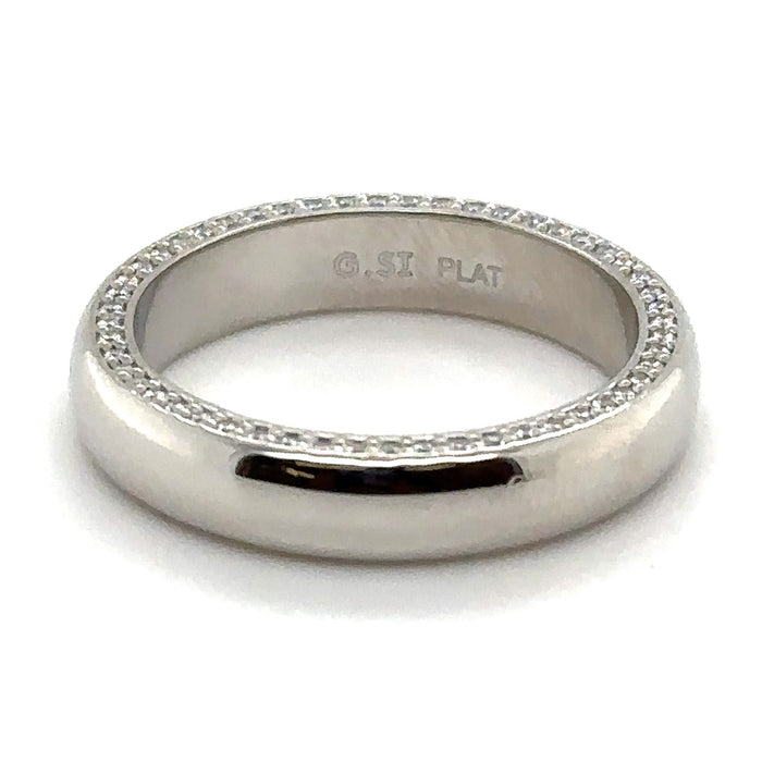 PLATINUM 4MM WIDE "WALKER" WEDDING BAND WITH 0.35TCW PAVE SET ROUND BRILLIANT DIAMONDS ON THE SIDES AND HIGH POLISH CENTER BY G.ST CEREMONY.