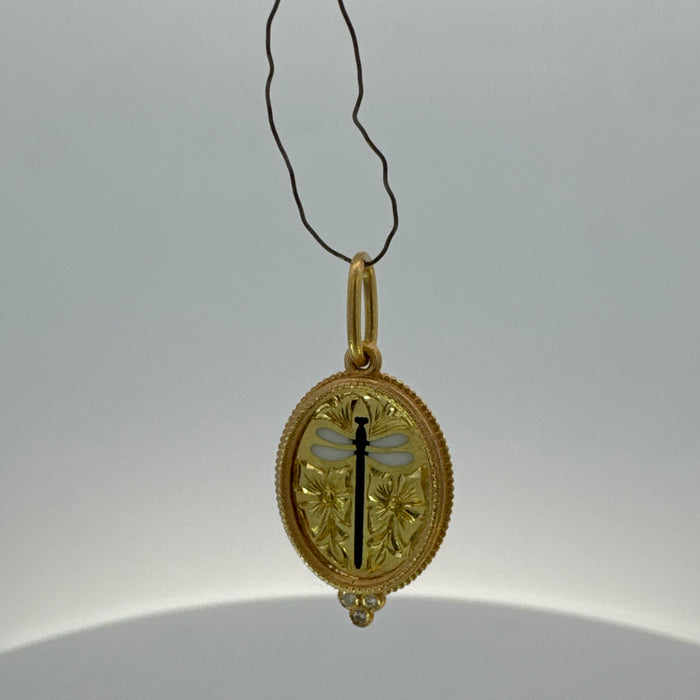 Diamond Vitreous Enamel Dragonfly Charm