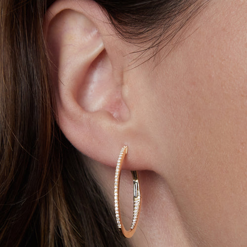 Medium Diamond Oval Inside-Out Hoop Earrings Image 2