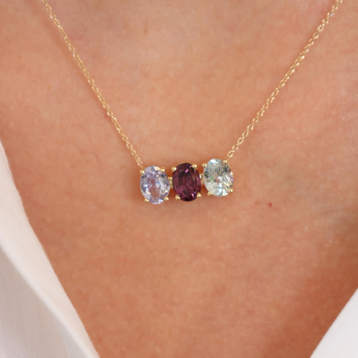 Sapphire & Spinel Three Stone Pendant Necklace