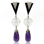 Diamond, Onyx and Carved Rock Crystal Dangle Drop Earrings