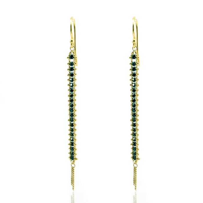 Textile Drop Earrings with Blue Diamonds