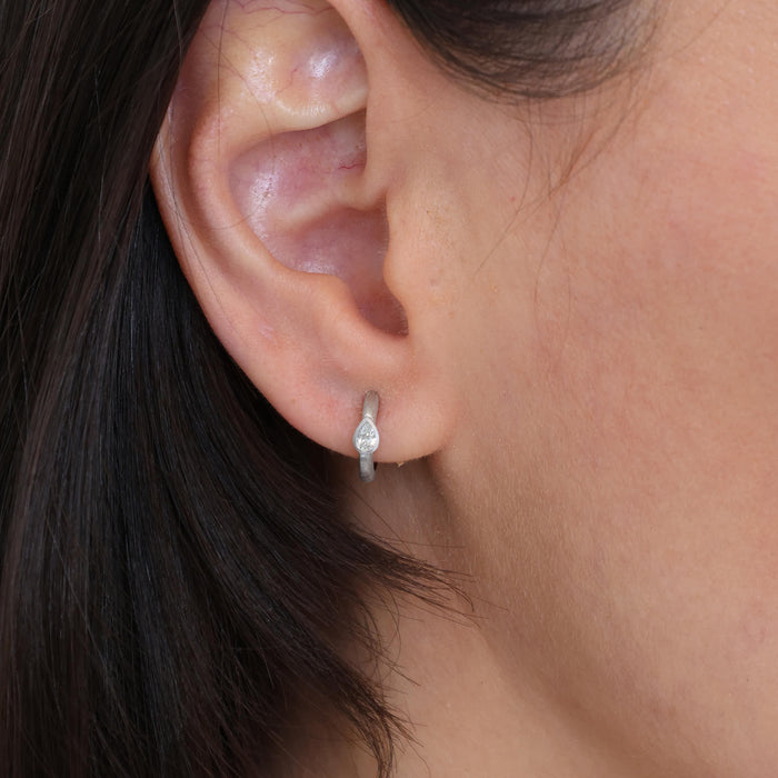 Diamond Pear Bezel Hoop Earrings