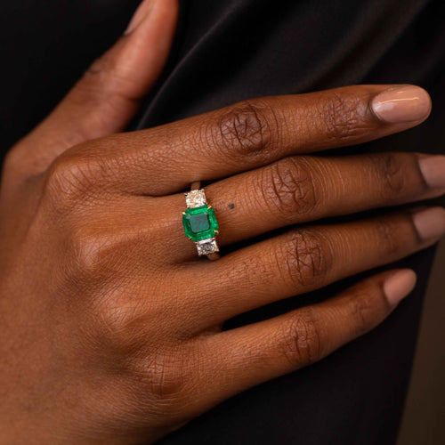 Colombian Emerald & Diamond Three Stone Ring Image 2