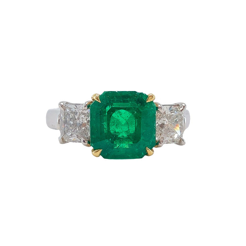 Colombian Emerald & Diamond Three Stone Ring