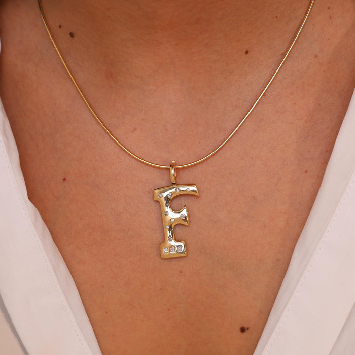 "Sanse" XL Large Diamond Letter F Pendant