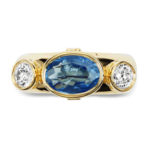 DiMe Siempre Love Machine Sapphire Three-Stone Engagement Ring