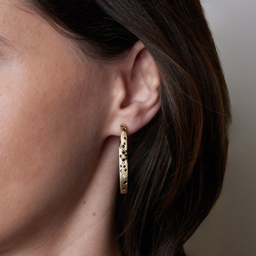 Black & White Diamond Oval Hoop Earrings Image 2