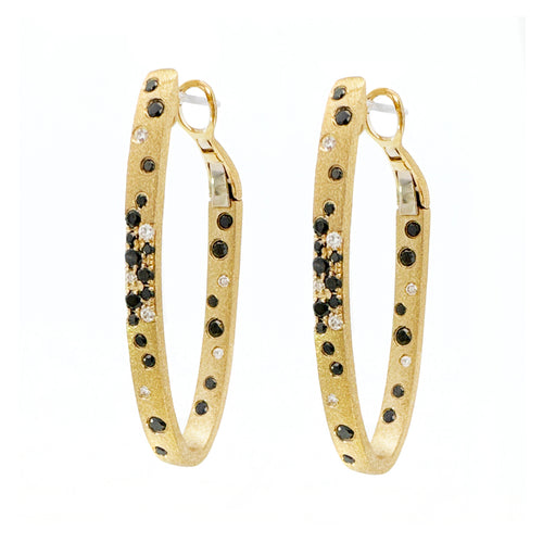 Black & White Diamond Oval Hoop Earrings