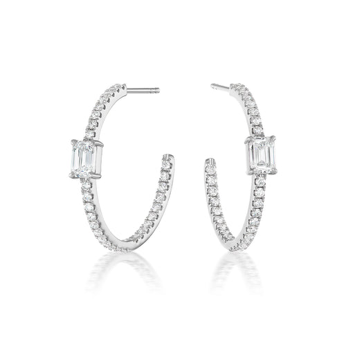 Emerald Diamond Center Hoop Earrings