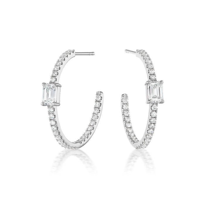 Emerald Diamond Center Hoop Earrings