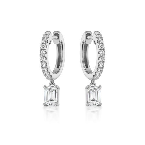 Emerald Cut Diamond Drop Huggie Earrings