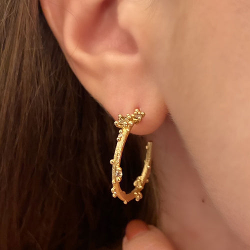 Large Champagne Diamond Encrusted Hoops Image 2